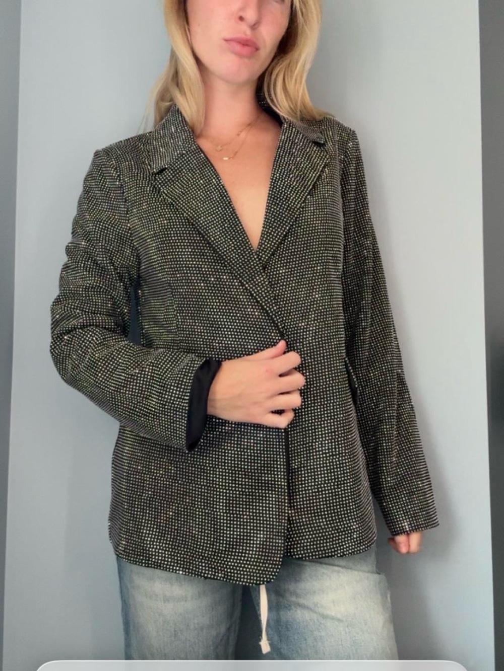 Steve Madden Black Rhinestone-Embellished Blazer